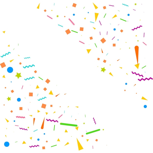 Vetor grátis vetor abstrato fundo branco com muitos pequenos pedaços de confetes coloridos caindo e fita carnaval natal ou ano novo flâmulas de festa colorida para festival de aniversário