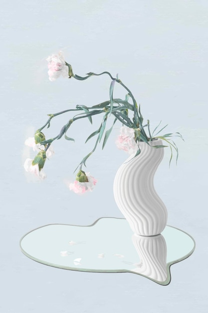 Vetor de adesivo de flor, cravo branco em arte abstrata de vaso