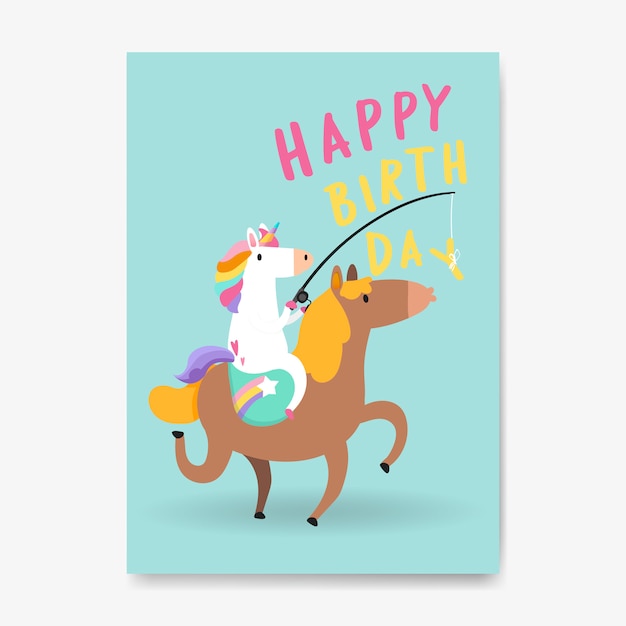 Vetor de cartão de unicórnio de feliz aniversário Vetor grátis