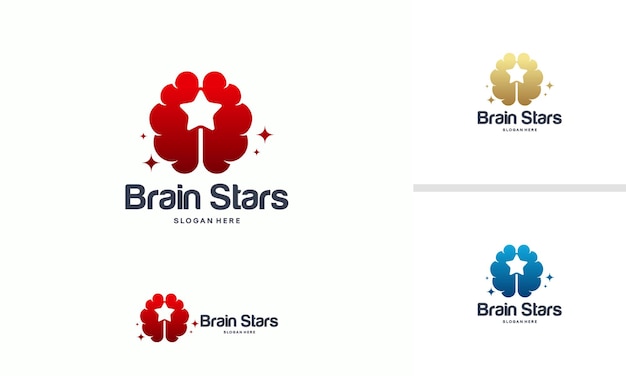 Vetor de conceito de designs de logotipo brain stars, designs de modelo de logotipo brilliant e brain