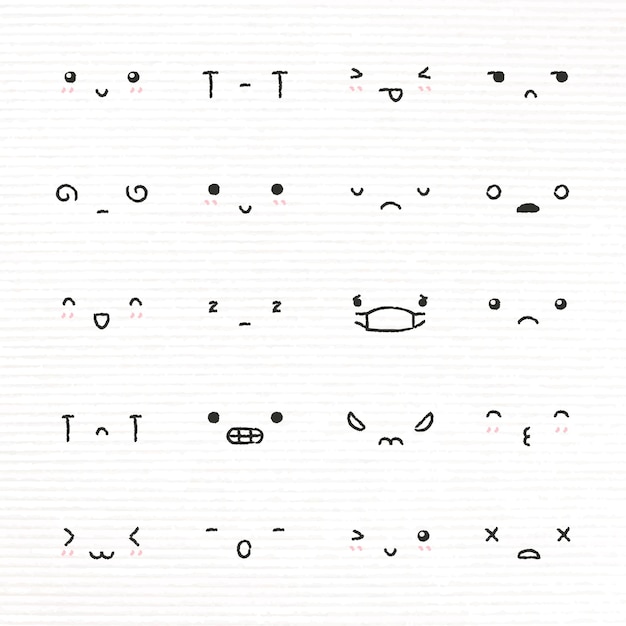 Vetor de elemento de design de emoticon fofo com diversos sentimentos em conjunto de estilo doodle