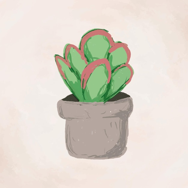 Vetor de elemento de planta fofa em vaso Kalanchoe luciae flapjacks em estilo desenhado à mão