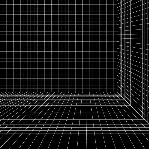 Vetor de fundo de sala de grade de wireframe 3D