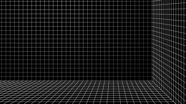 Vetor de fundo de sala de grade de wireframe 3D