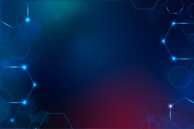 Vetor de fundo de tecnologia digital com moldura hexagonal em tom azul