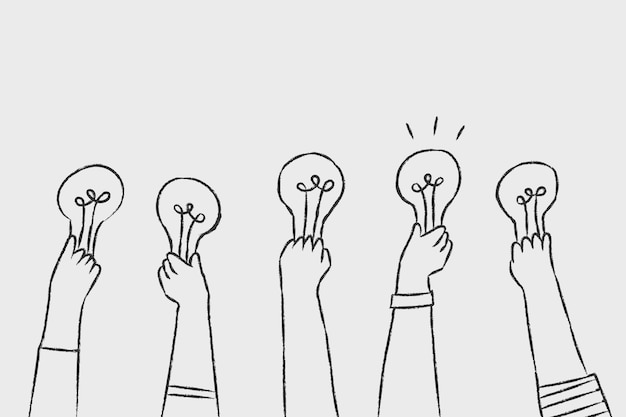 Vetor de ideias criativas, doodle de lâmpada