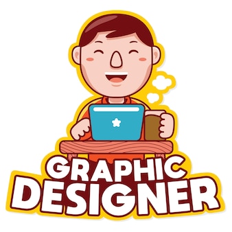 Vetor de logotipo de mascote de profissão de designer gráfico em estilo desenho animado