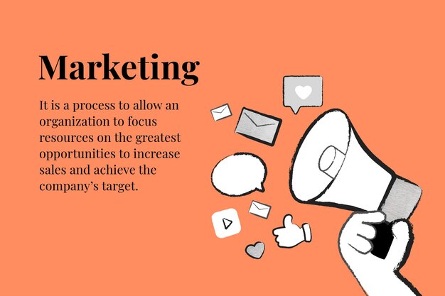 Vetor de modelo de estratégia de marketing editável com megafone em banner laranja