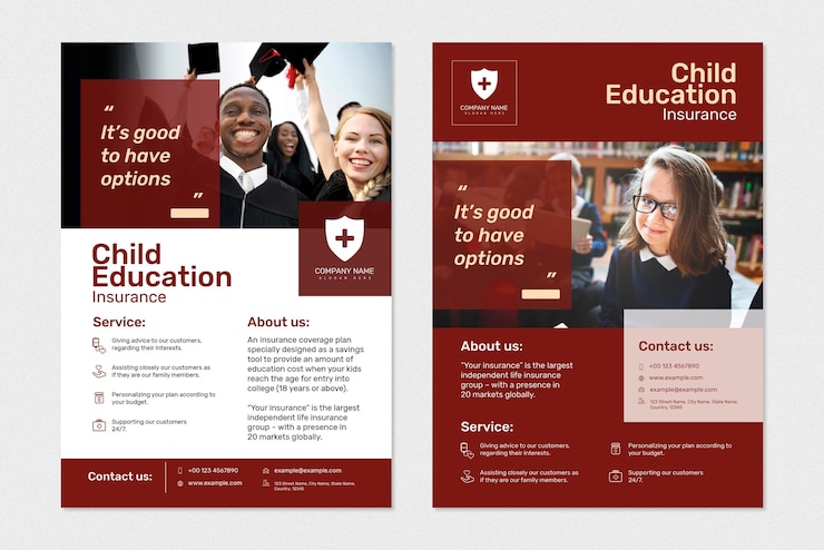 Vetor grátis vetor de modelo de seguro educacional com conjunto de texto editável