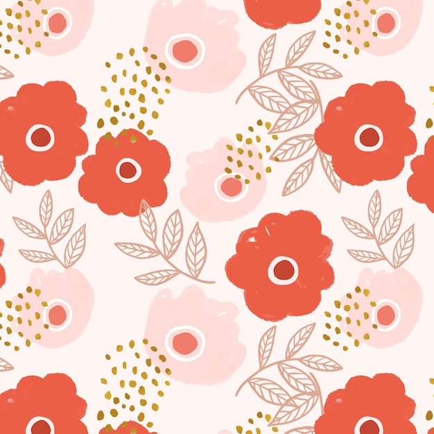 Vetor grátis vetor de padrão de flor doodle em vermelho e rosa