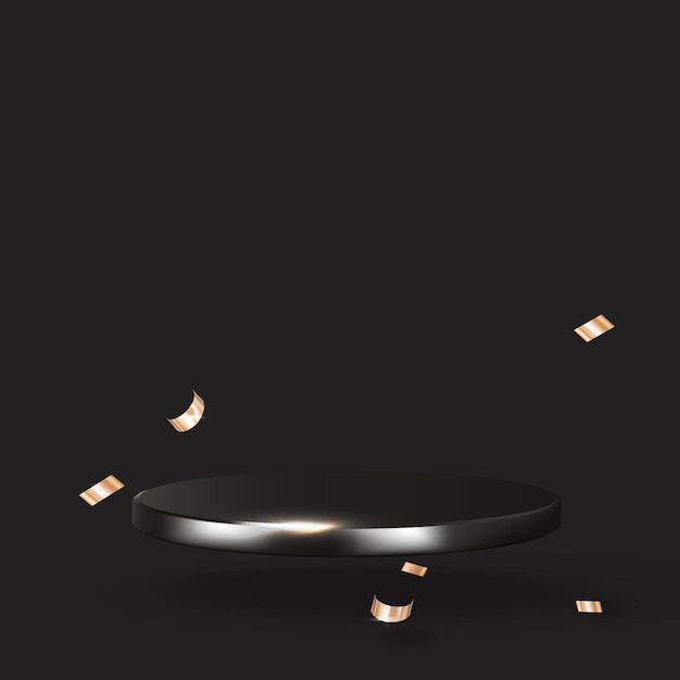 Vetor de pano de fundo de produto 3D de luxo em preto com confete dourado
