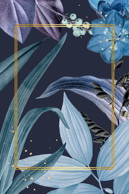 Vetor de quadro de retângulo com folhas azuis