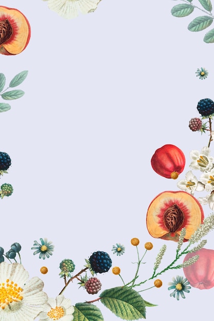 Vetor de quadro decorado com flores e frutas