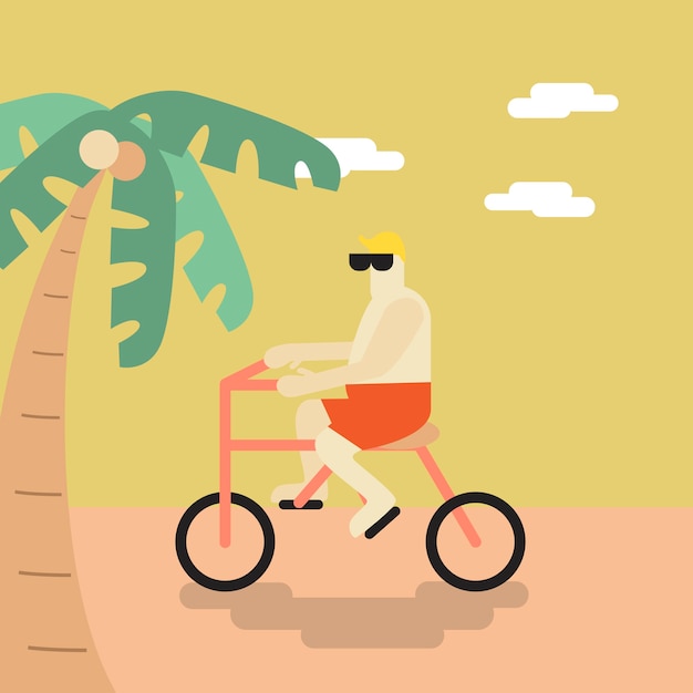 Vetor grátis vetor de um homem a andar de bicicleta na praia