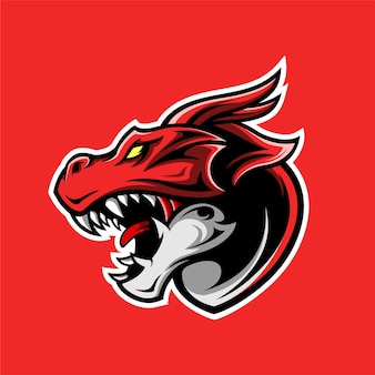 Vetor do logotipo da mascote da ilustração dos esportes do dragão vermelho irritado