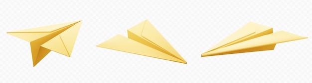 Vetor isolado realista de avião de papel amarelo 3d