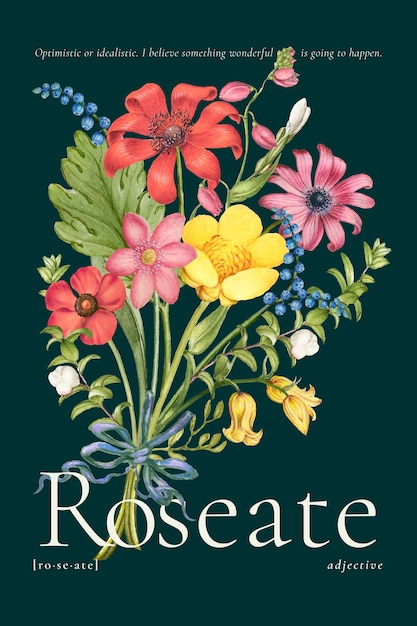 Vetor modelo floral vintage colorido para pôster de anúncio, remixado de obras de arte de pierre-joseph redouté
