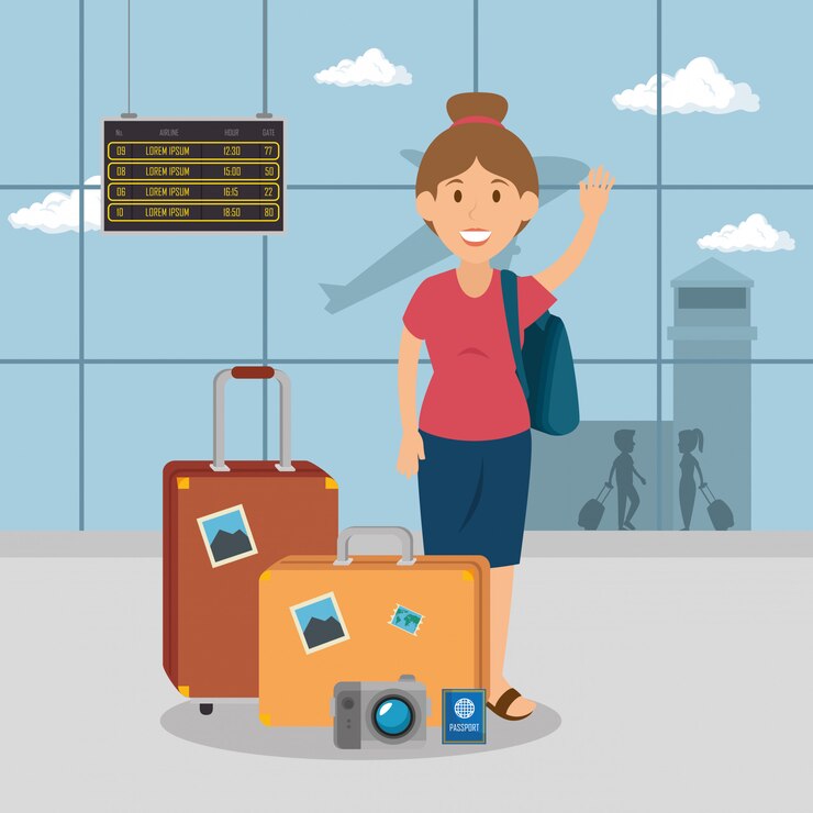 Vetor grátis viajante de mulher no aeroporto