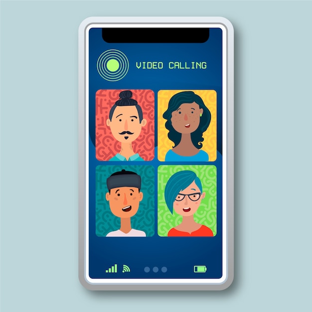 Vídeo de amigos chamando na ilustração de smartphones