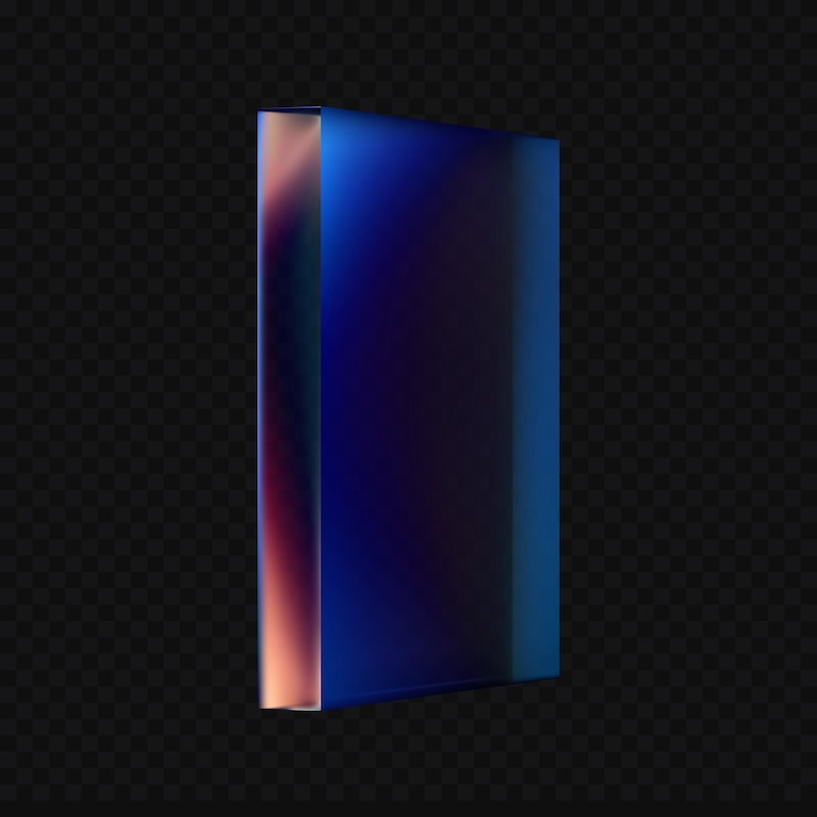 Vetor grátis vidro 3d retangular alto com gradiente azul e roxo em fundo escuro ilustração vetorial 3d