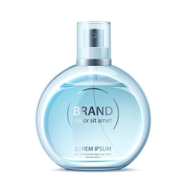 Vidro de perfume realista do vetor. frasco de spray de fragrância 3d. loção cosmética de colônia. maquete de pacote de produto glamoroso para design de publicidade.