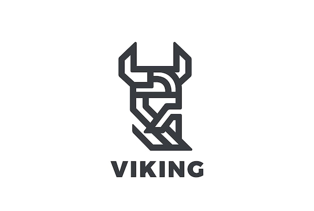 Viking odin head in helmet with beard logo.