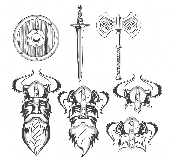 Vetor grátis vikings warriors conjunto de desenhos