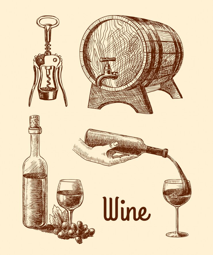 Vetor grátis vinho, desenhado mão