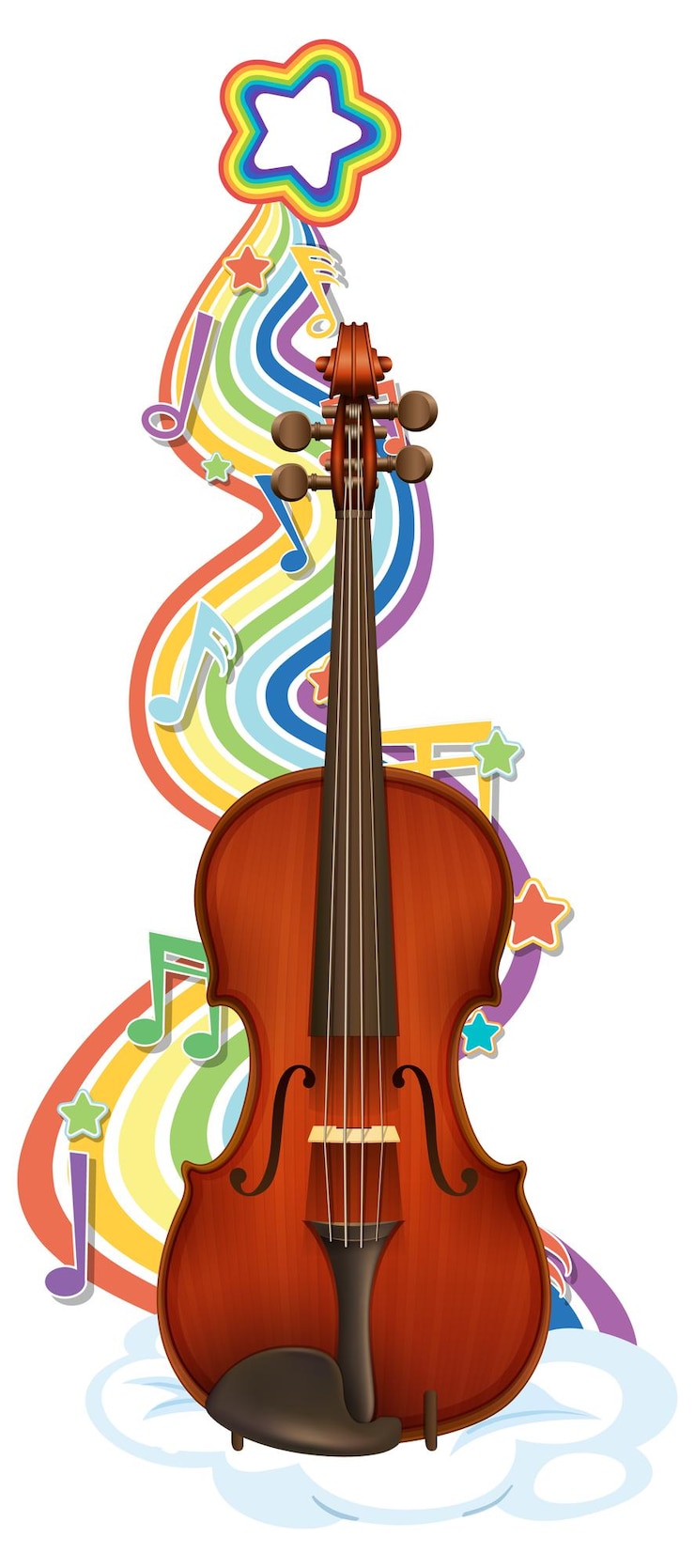 Vetor grátis violino com símbolos de melodia na onda do arco-íris