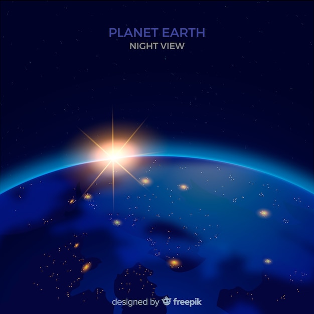 Visão noturna do planeta Terra com design realista