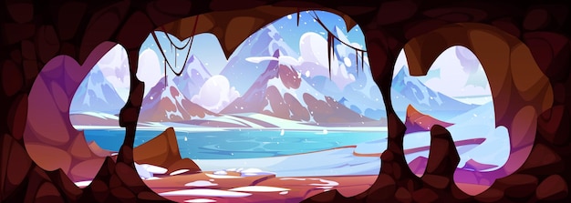 Vetor grátis vista de dentro da caverna na paisagem de inverno