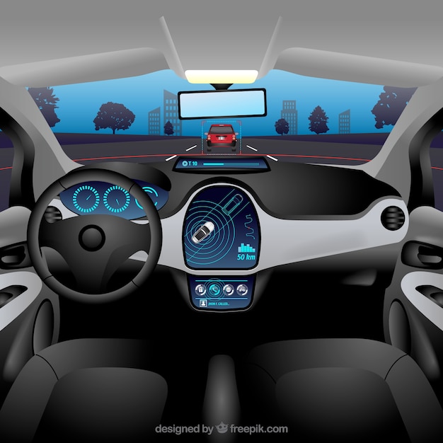 Vetor grátis vista interior do carro autônomo com design realista