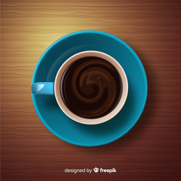 Vista superior da xícara de café com design realista