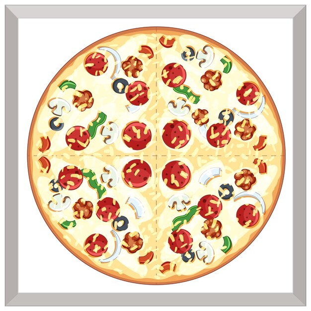 Vista superior de pizza de queijo em fundo branco