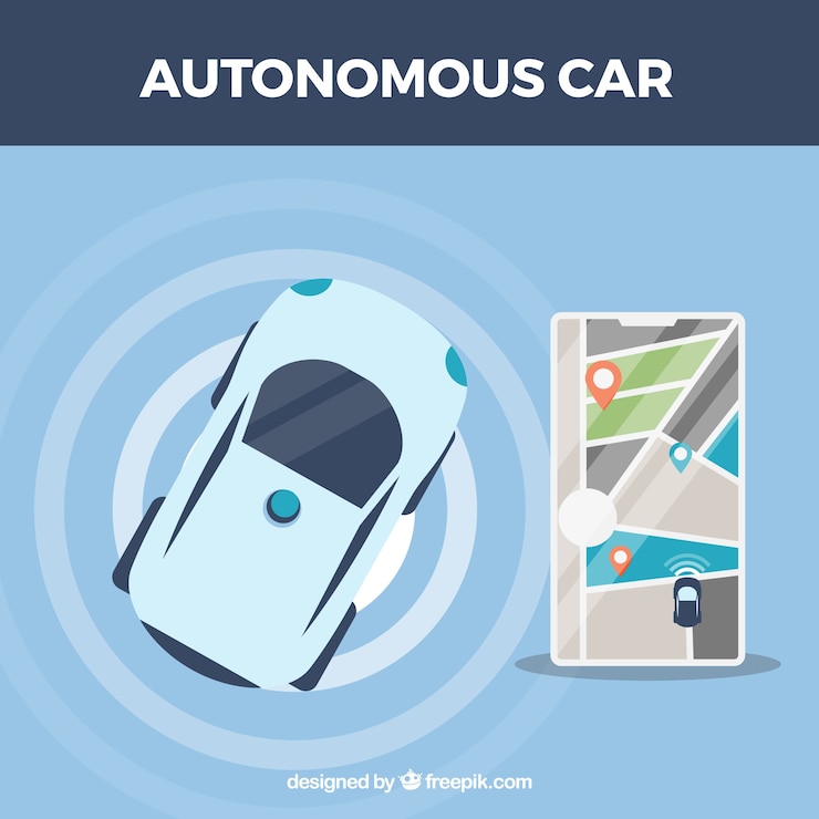 Vetor grátis vista superior do carro autônomo futurista com design plano