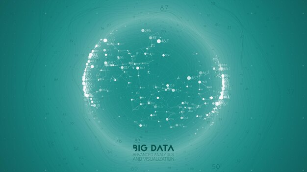 Visualização de big data. Infográfico futurista. Desenho estético da informação. Complexidade de dados visuais. Visualização gráfica de threads de dados complexos. Gráfico abstrato de dados.