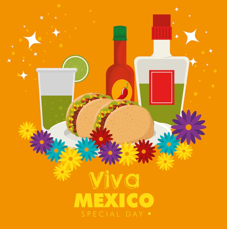 Vetor grátis viva méxico. dia da celebração morta com comida tradicional