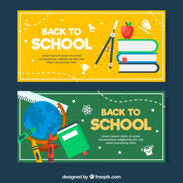 Volta para bandeiras de escola em estilo simples