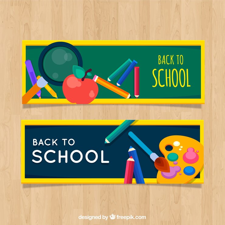 Vetor grátis volta para banners de escola com elementos