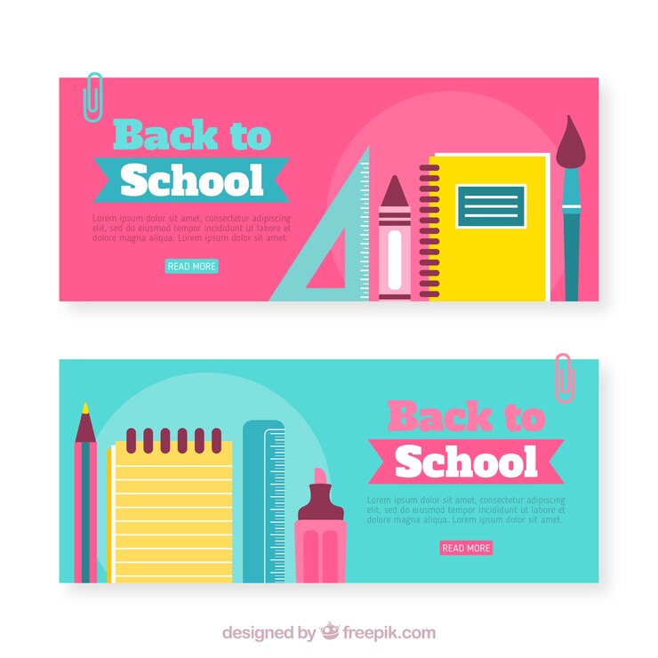 Vetor grátis volta para banners de escola com elementos