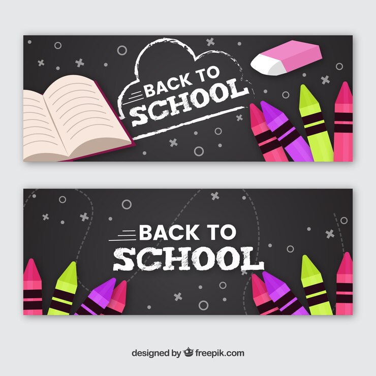 Vetor grátis volta para banners de escola com elementos
