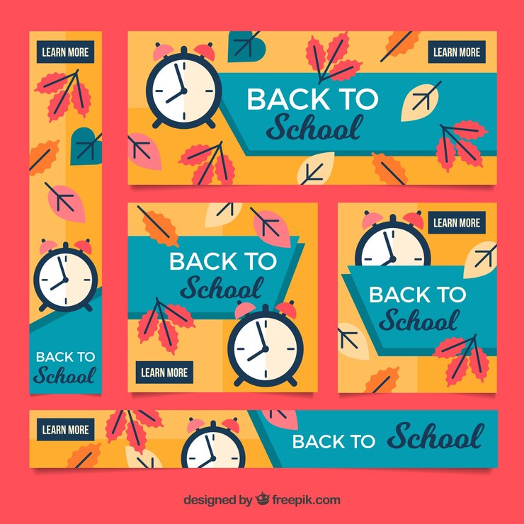 Vetor grátis volta para coleção de banners web de escola com elementos