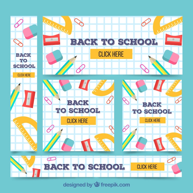 Vetor grátis volta para coleção de banners web de escola com elementos