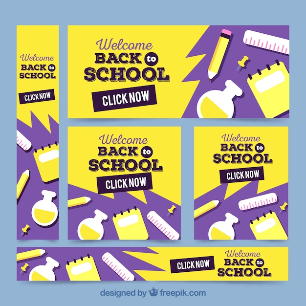 Volta para coleção de banners web de escola com elementos