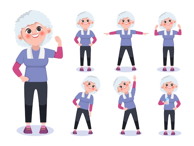Vovó idosa exercita personagem de treino