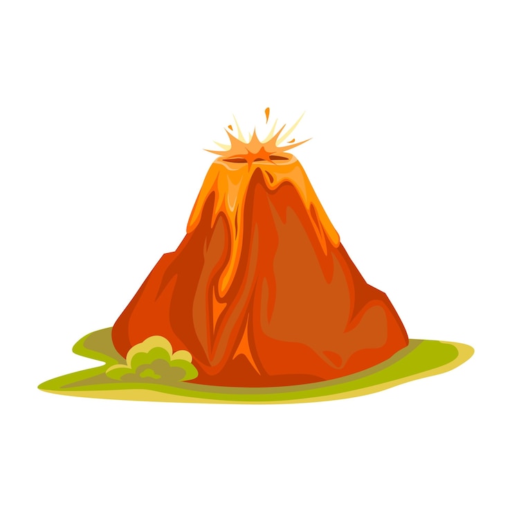 Vetor grátis vulcão quente de desenho animado com magma e lava ícone de montanhas rochosas de vulcano isolado em vetor branco