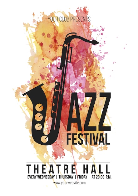 Vetor grátis watercolor festival jazz poster