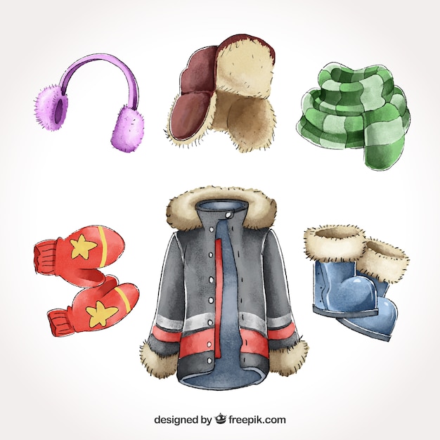 Watercolor winter clothes &amp; essentials