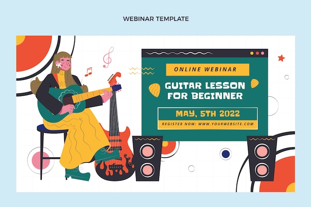 Webinar de aulas de guitarra de design plano desenhado à mão