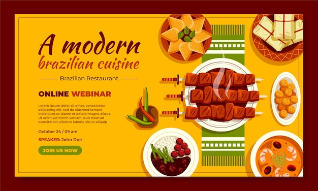 Vetor grátis webinar de restaurante brasileiro desenhado à mão